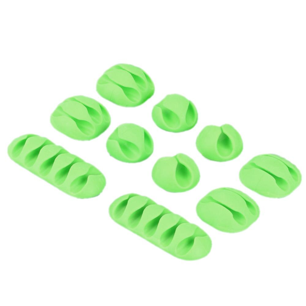 10pcs/pack Wire Cable Clips Office Silicone Cable Organizer Wire Holder Desk Cord Clip Tie Fixer Wire Management: Green