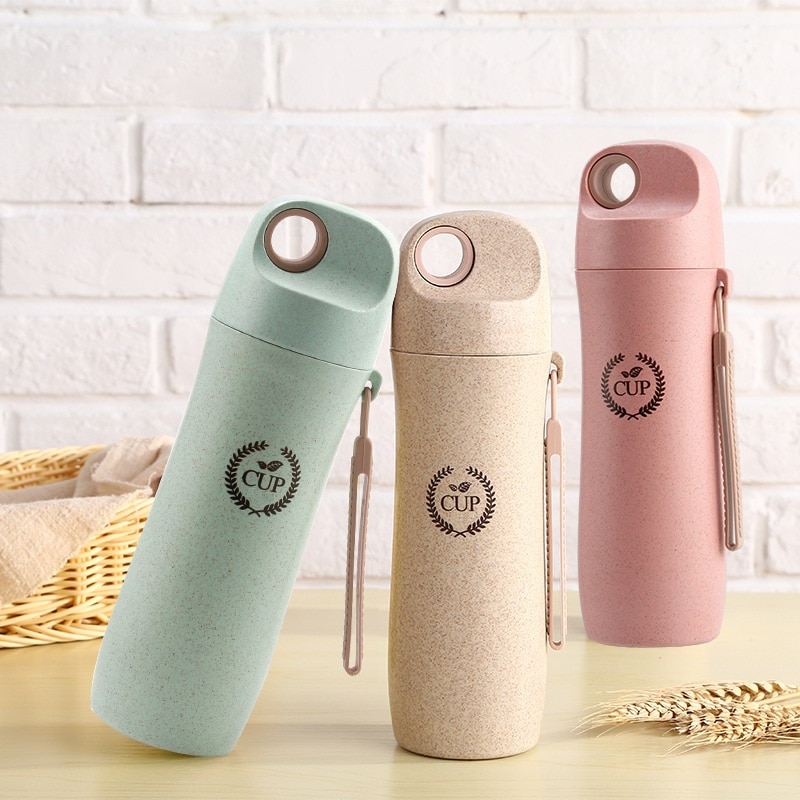 Simpel nordico bebe hvede halm flaske ris husk drikkeflaske med låg naturlig ren husk flaske