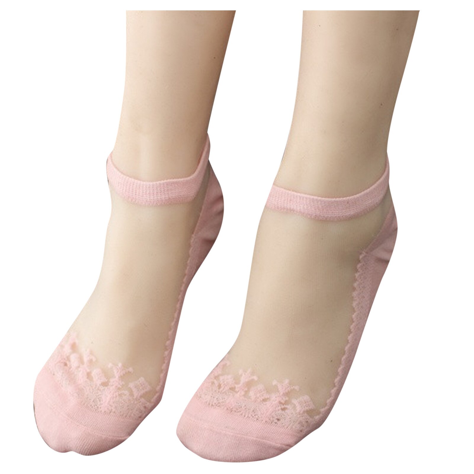 Quente sexy respirável pele preta cor sólida laço impresso antiderrapante tornozelo meia flor verão invisível curto meias femininas socks socks socks socks: Pink