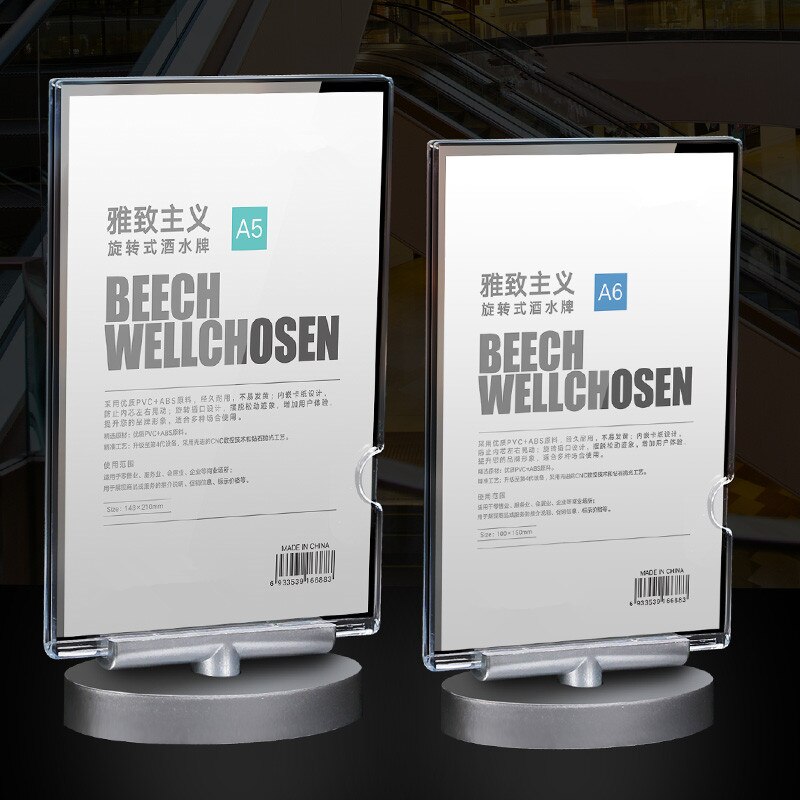 A5 Double Side Rotating Table Acrylic Menu Paper Sign Holder Display Stand Table Number Price Display Frame
