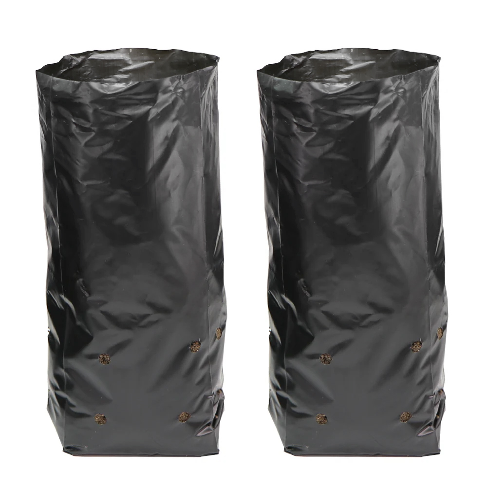 Bolsas de plástico de polietileno para vivero, macetas de cultivo de plantas de tela con agujeros transpirables para cultivo doméstico, suministros de jardinería, color negro, 100 piezas