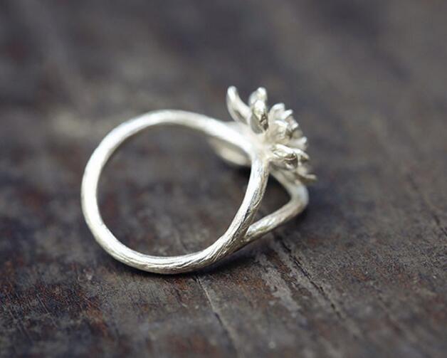 Silver Color Handmade Lotus Flower Rings Finger Jewelry For Women Retro Jewelry anel S-R51
