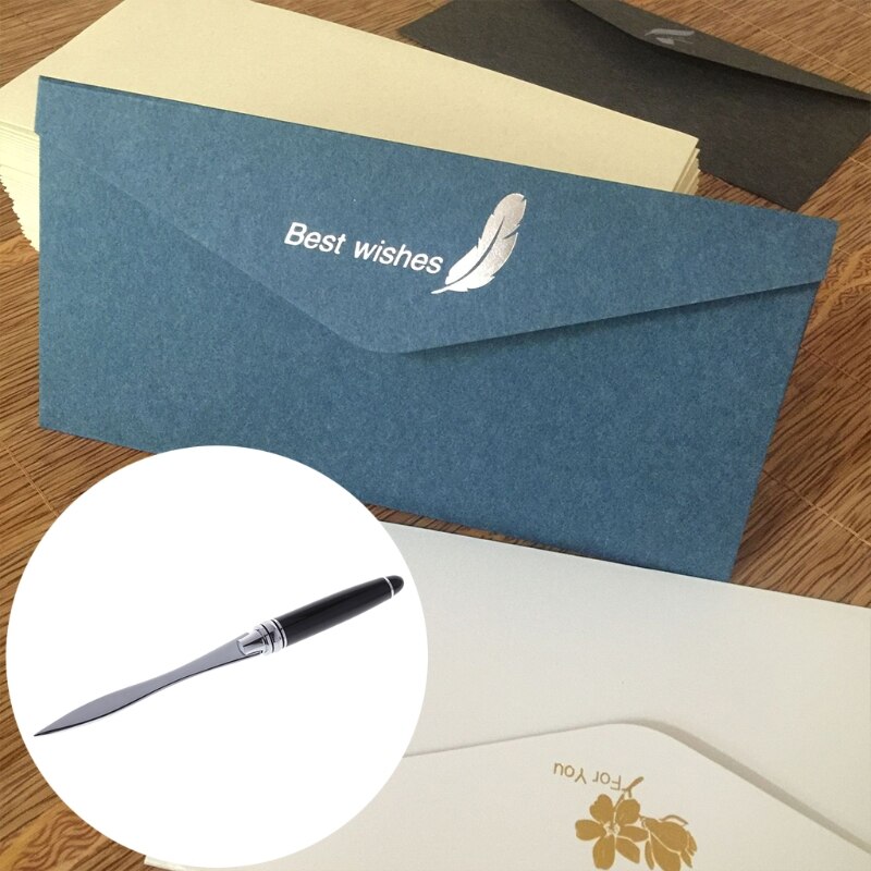 Stainless Steel Letter Opener Metal Handle Envelopes Cutting Knife Divided File