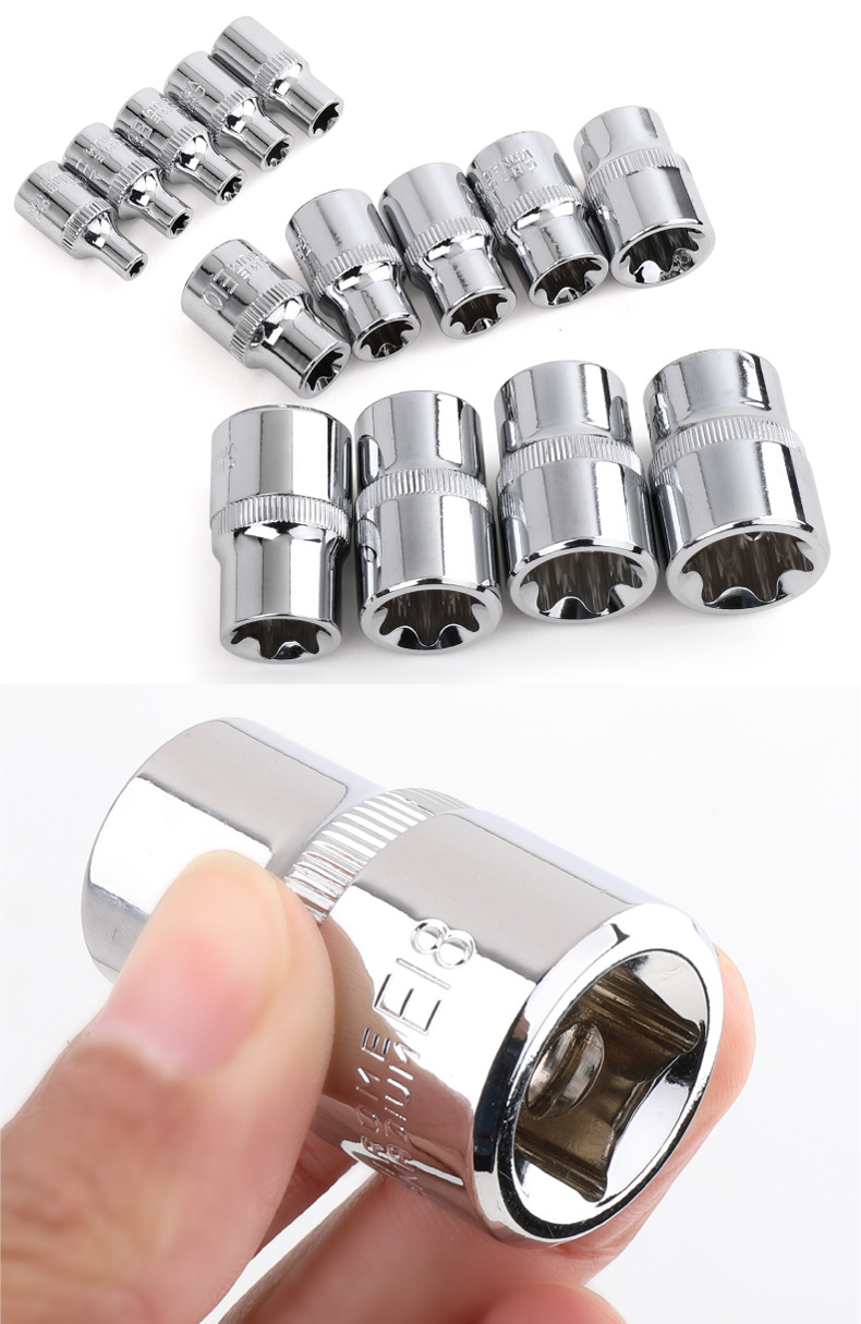 14pcs/set E Plum Blossom Star Female Drill Bit Socket Set 1/2" 3/8" 1/4" Driver E4-E24 Repair Tool Hand Tool Set