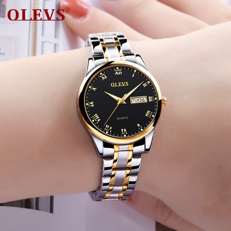 OLEVS Paar Horloge Paar Rvs/Lederen Dames Horloge Datum Lichtgevende Quartz Mannen Horloges Waterdicht Horloge