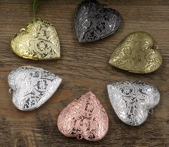 BASEHOME 6 Colors Heart Shape Photo Floating Locket Pendant Heart Charms for DIY Memory Necklace Jewelry Making