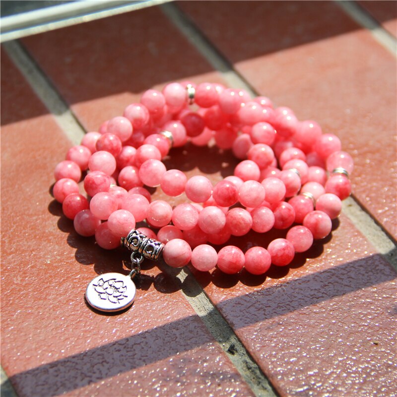 Kvinde mala halskæde & armbånd til kvinder natursten rhodochrosite perler yoga armbånd mala lotus 108 perler pink armbånd