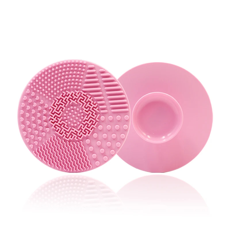 Limpiador de brochas de maquillaje de silicona, cuenco de limpieza de esponjas de polvo plegable, cepillos para sombra de ojos, estera suave de lavado, herramientas de belleza, caja de fregado: Rosa