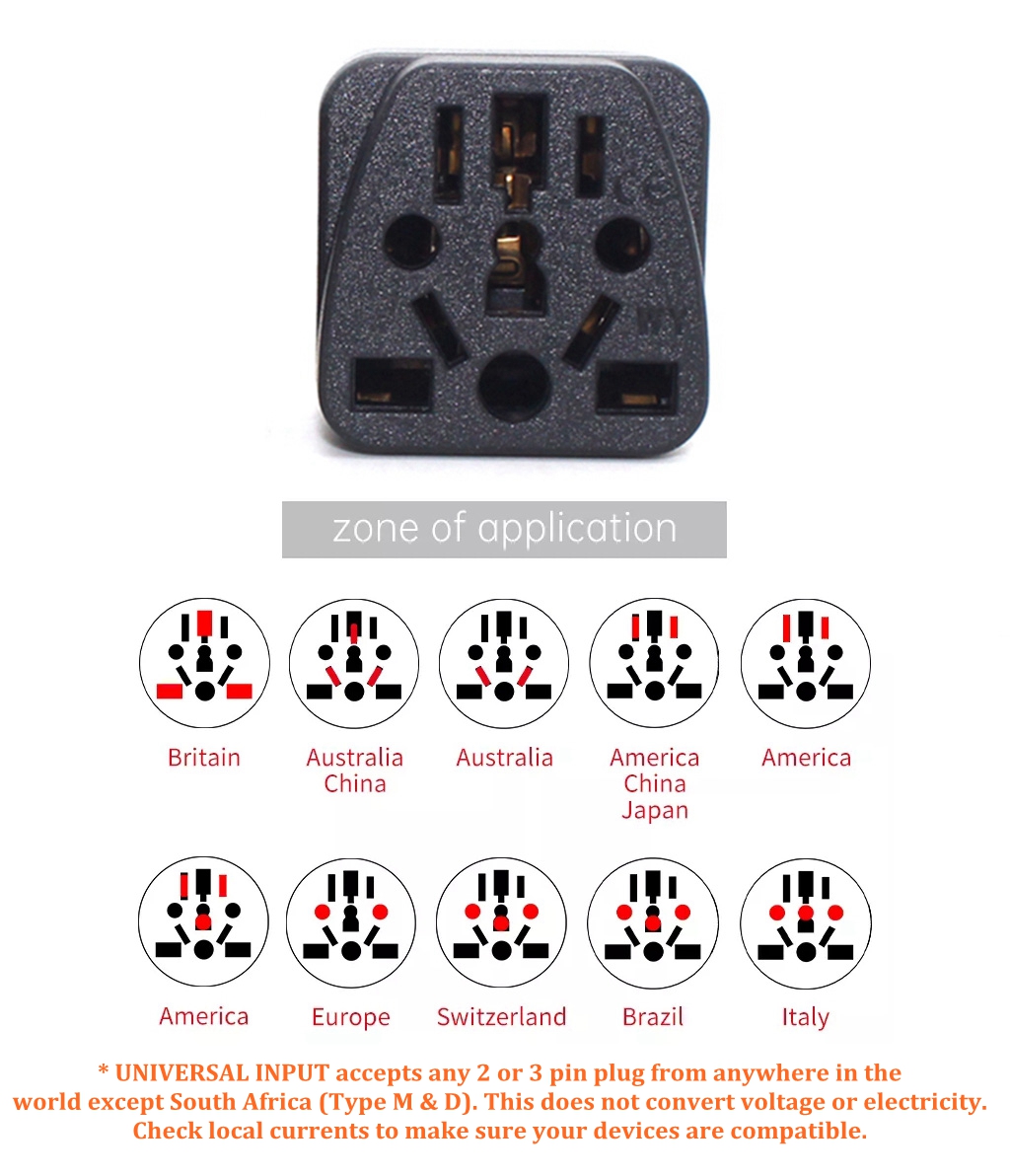 Universal Brazil Plug Adapter 3 Pin EU Euro AU US UK To Brazil Travel Adapter Electric Power Cord Charger Socket Outlet