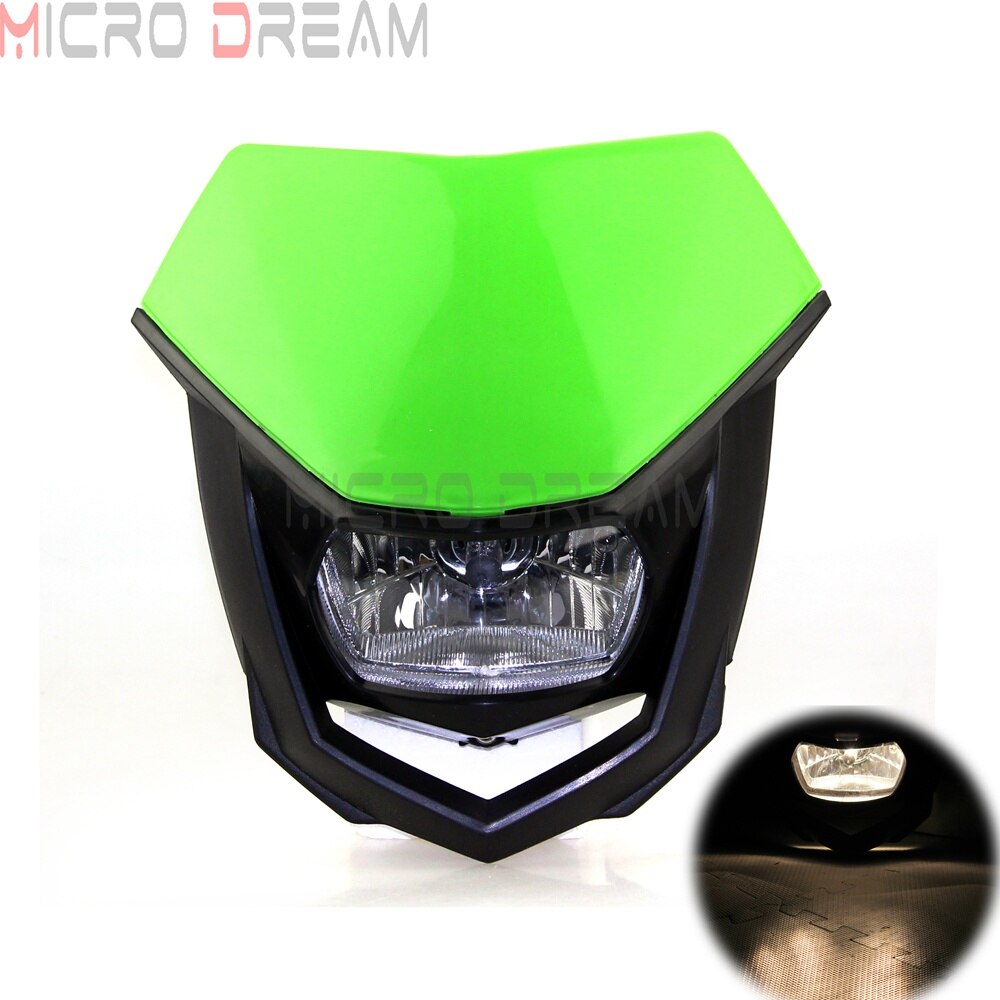Motocross Dirt Bike Offroad Enduro H4 Headlight Universal 12V 35w Motorcycle Headlamp Mask for Honda Yamaha Suzuki CRF WRF DR YZ: Green