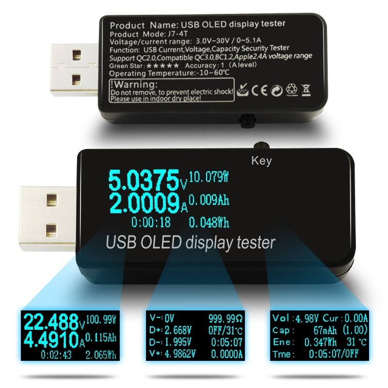 OLED USB Tester DC voltmeter stroom spanning 128x64 Meter Power Bank batterij Capaciteit monitor qc2.0 Telefoon oplader detector