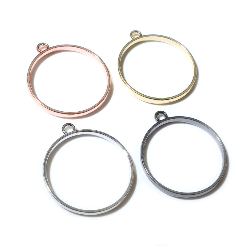 10 unidades, bandeja colgante de resina epoxi con marco metálico de aleación de Zinc hueco redondo de 34x29,5mm para accesorios de fabricación de joyas DIY