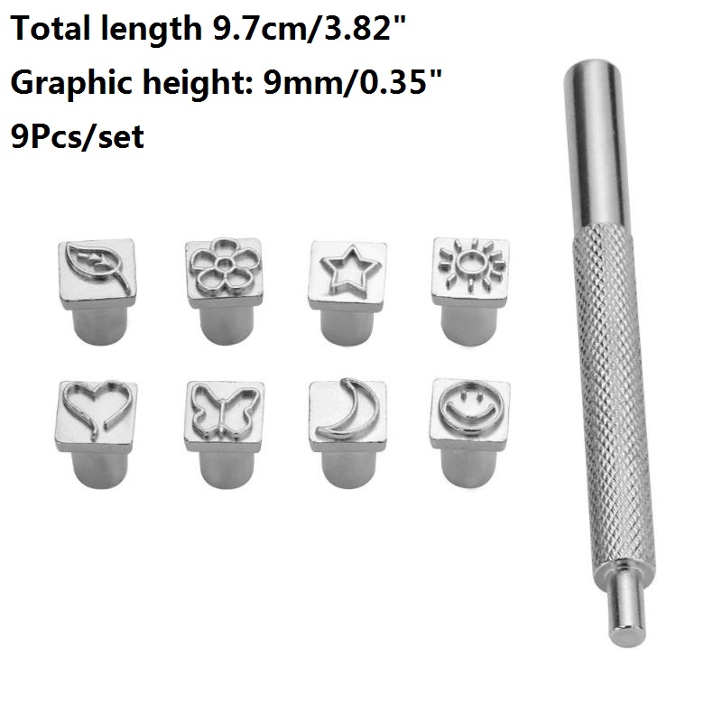 36pcs Alphabet Number Leather Stamp Punch Set DIY Leather Craft Tools Kit Stamping Tool Art Leathercraft Supplies: A 9Pcs