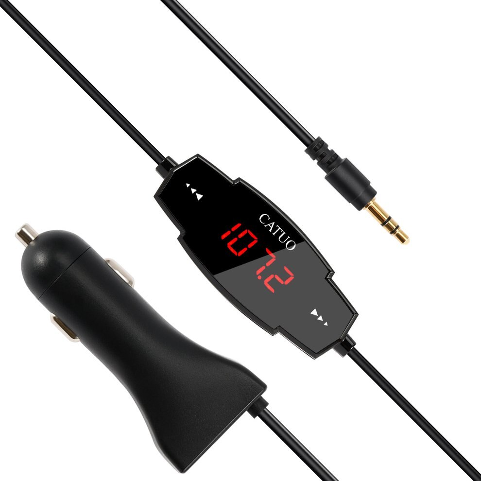 CATUO FM Transmitter Car Kit Radio Modulator for Car with 3.5mm Aux Plug and 5V/2.4A USB Car Charger Easy to Use Black