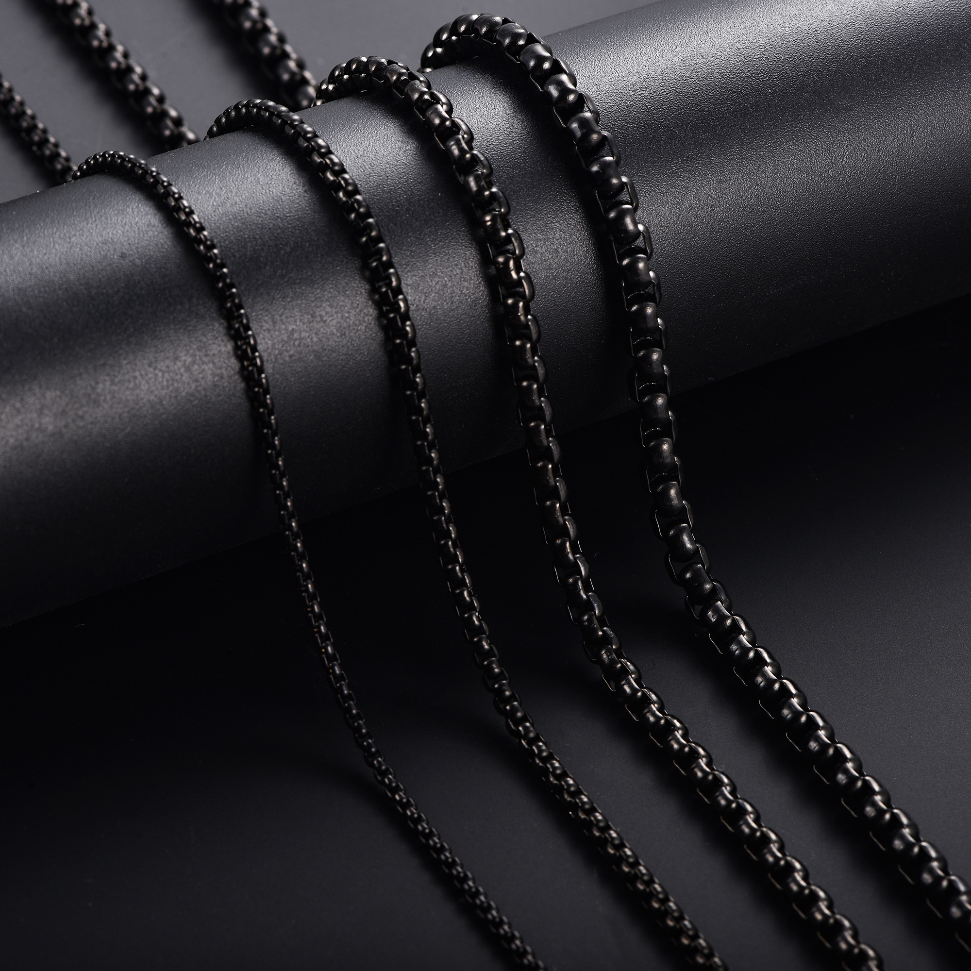 Boxchain Halskette Herren Damen - 2/3/4/5mm Breite - Edelstahl - Schwarz - Klassisch