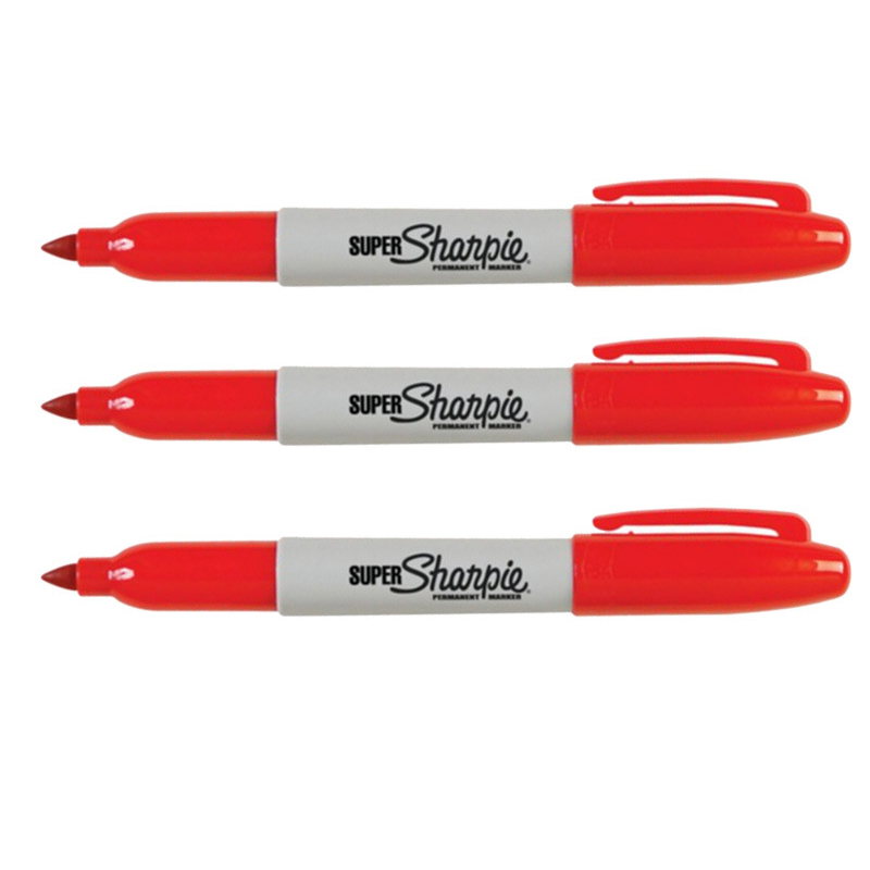 3 stks/partij Sharpie Permanent Marker SUPER Hoge Capaciteit Inkt Verf Markers voor Band CD Plastic Metaal Hout Schoolbenodigdheden: SUPER 3pcs Red