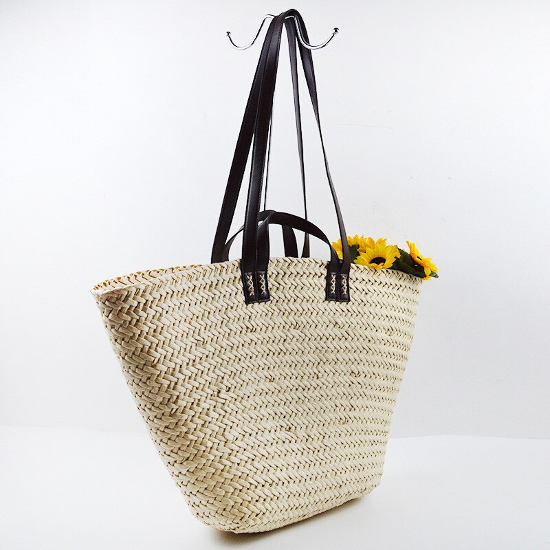 Weave Straw Female Tote Bags 2022 Summer Women's Handbags Contrast Color Shoulder Bags Vacation Ladies Travel Straw Bag
