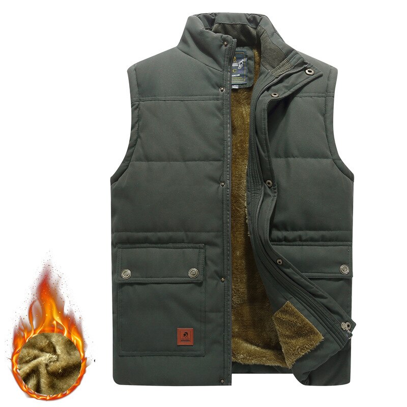 L-5XL Wandelen Vest Mannen Winter Jas Trekking Outdoor Vissen Jas Warme Jas Jeep Vest Jas Fleece Army Green Vest: Army Green / XXL