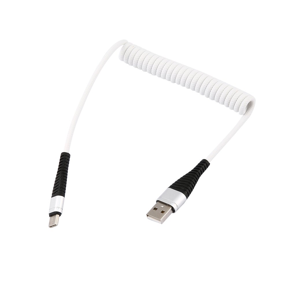 spiral type-c hann skjøteledning datasync lader metalltråd ladekabel usb-c type c kabel strukket spiralfjær til samsung: Hvit