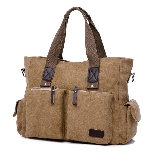 Leinwand Herren Umhängetaschen Einfarbig Multifunktions Männer Büro Jahrgang-tasche Mit Schlitz Tasche Crossbody Umhängetaschen Männer: Kakifarbig