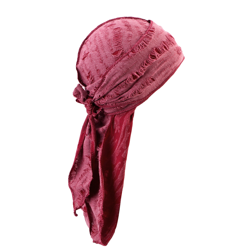 Nueva diadema Vintage de algodón con agujeros, Bandana Unisex de Hip Hop, gorro de pirata de cola larga para hombres, envolturas para la cabeza a la , pañuelo para la cabeza para ciclismo: Color vino