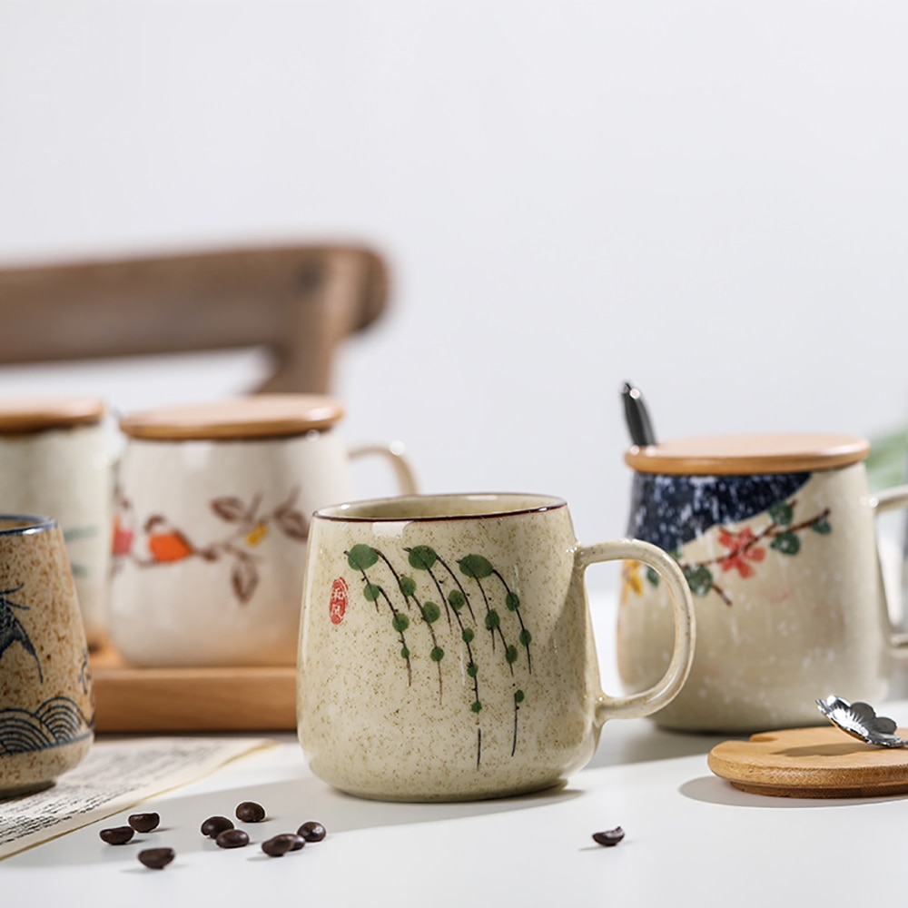 Taza de café Vintage, tazas únicas de cerámica de estilo Retro japonés, taza de desayuno de arcilla de cambio de horno de 380ml, para amigos