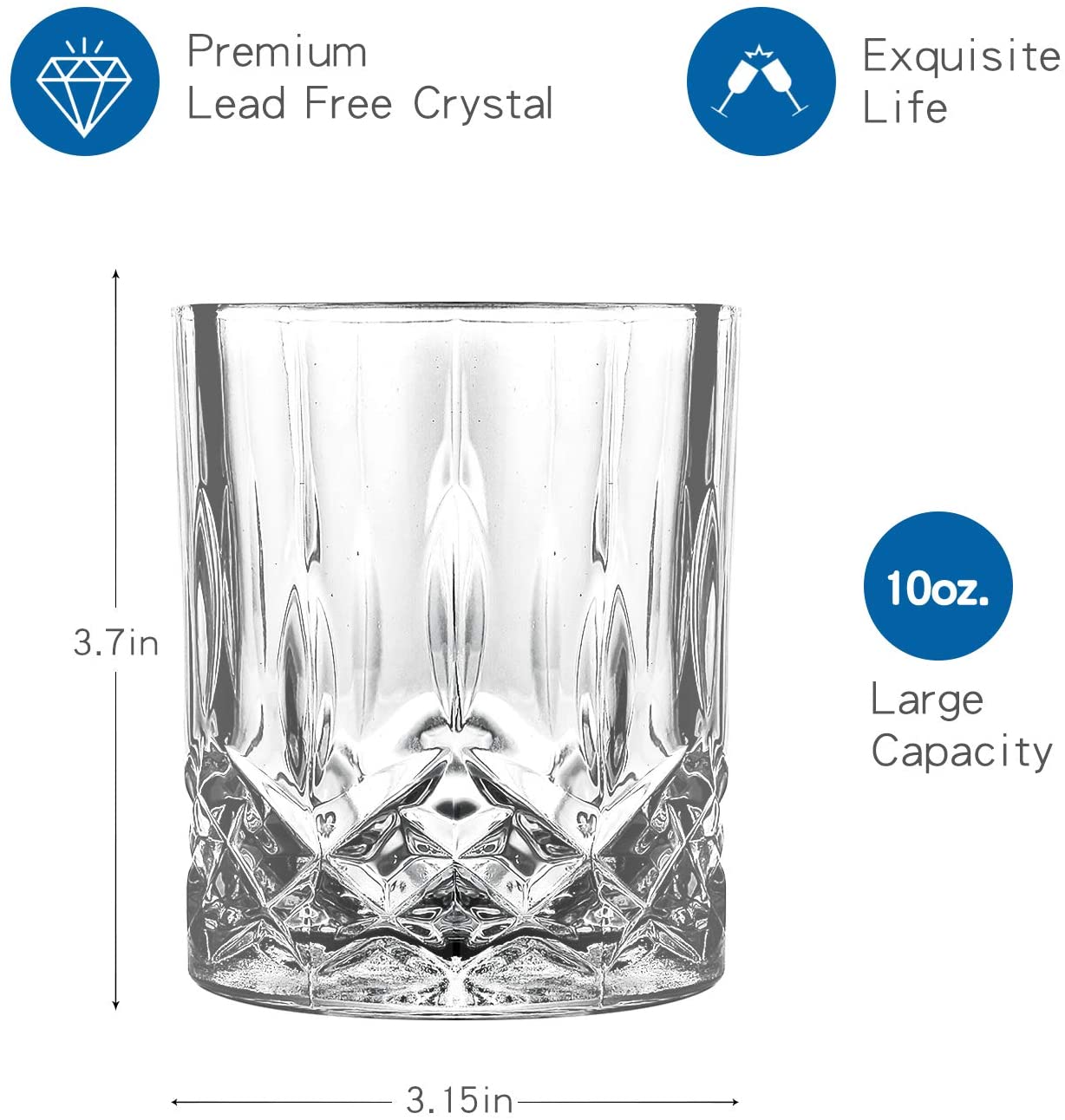 Premium Lead Free Crystal Whiskey Glasses10oz Roc Grandado 5702