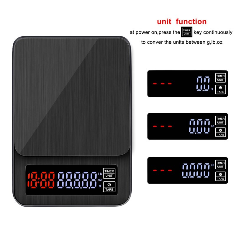 Lcd Digitale Elektronische Drip Koffie Schaal Met Timer 3Kg 5Kg 0.1G Zwarte Keuken Bakken Koffie Gewicht Balance usb Drip Schaal Timer