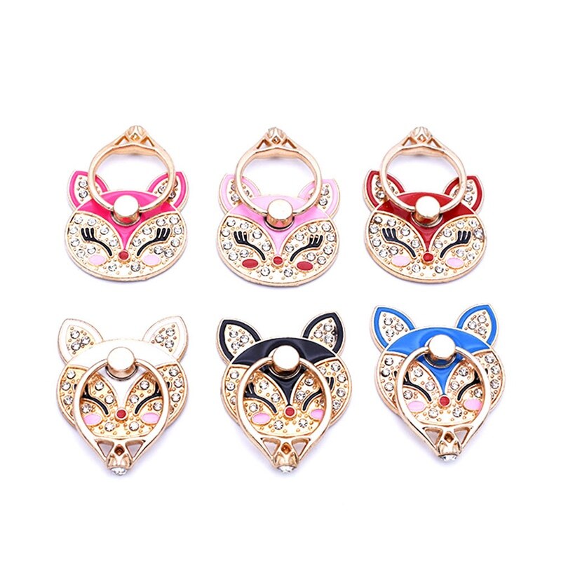 Metal Diamond Fox Mobile Phone Bracket Universal Paste Metal Anti-fall Lazy Bracket Mobile Phone Ring Buckle Phone Holders