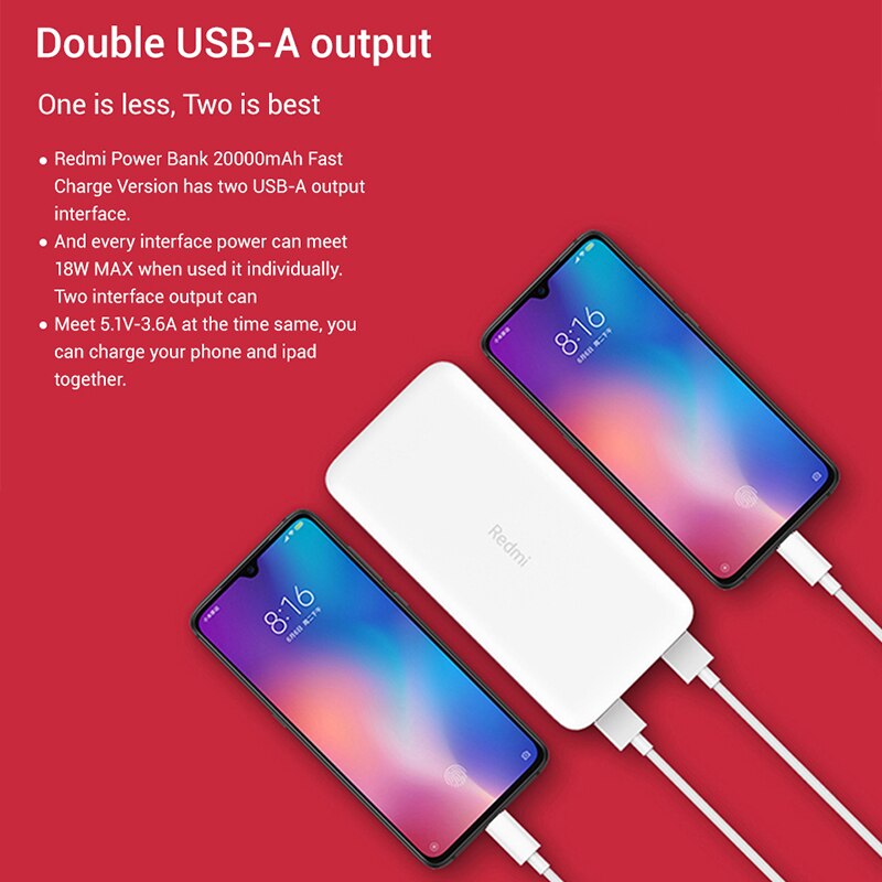 XiaoMi Redmi Power Bank 20000mAh 10000mah 18W Quick Charge XiaoMi Redmi Power Bank Dual USB Two-way Charging Portable Charger