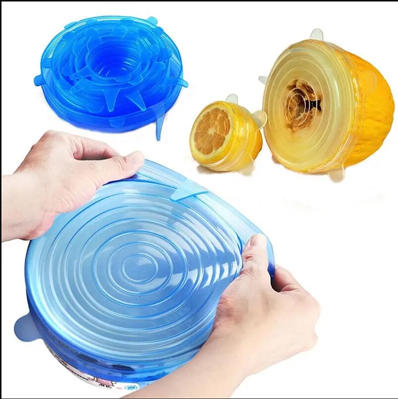 Tapa de succión de silicona Universal, tapa de olla de cocina, tapa elástica de silicona, tapa de tapón de derrame de sartén de cocina, 6 unids/set por juego