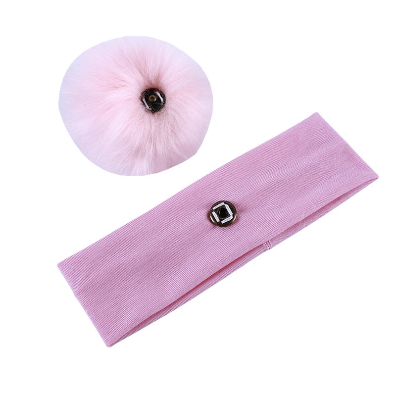 Kinderen pompons hoofdband meisjes winter katoenen elastische haarbanden tulband voor kinderen bal haaraccessoires meisjes: Roze