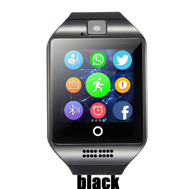 Montre intelligente Bluetooth Q18 horloge intelligente pour téléphone Android avec podomètre caméra carte SIM Whatsapp Message d'appel affichage pk A1: black
