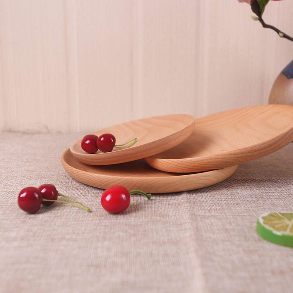Platos de madera de haya redondos antideslizantes para desayuno, bandeja para tortitas, bandeja para aperitivos, soporte para fruta, madera sólida rota, Dishe