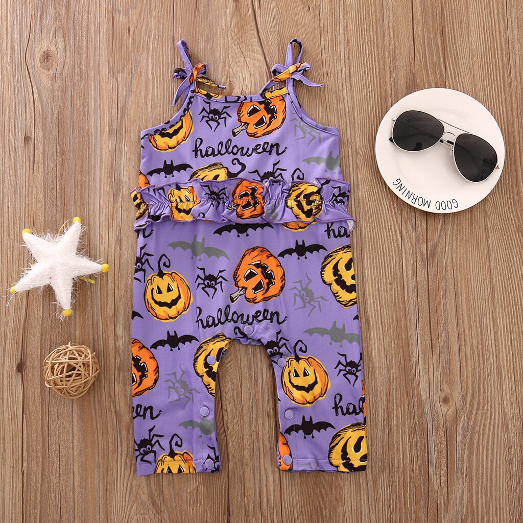 Fokusnorm halloween låve baby jenter takrenne rompers gresskar skrive ut ermeløse kausal jumpsuits 0-24m 4 stil