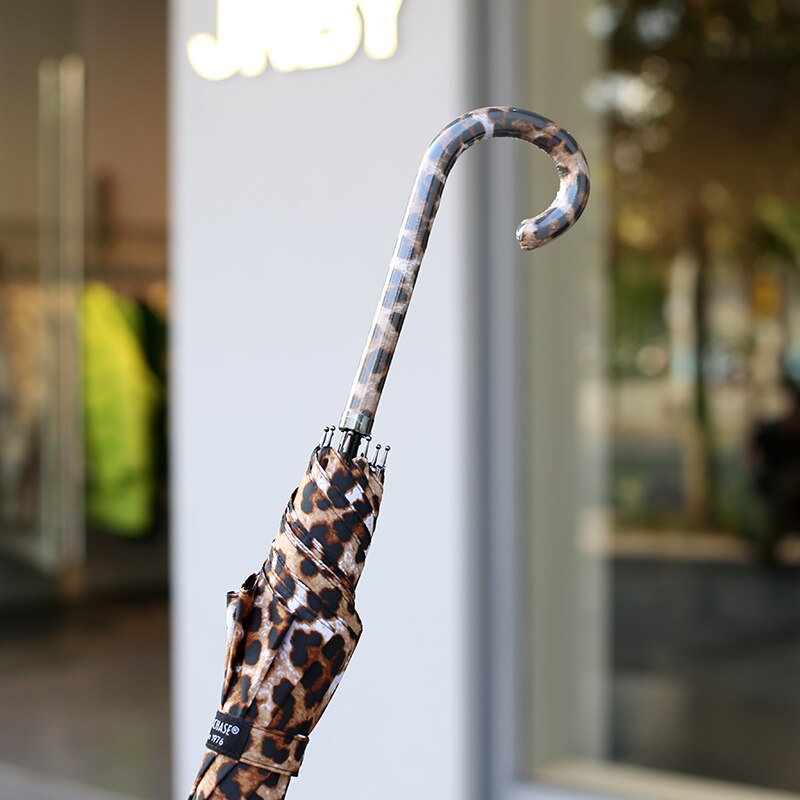 Paracase-paraguas con estampado de leopardo para mujer, sombrilla de mango largo a prueba de viento, plegable y automático, 8K