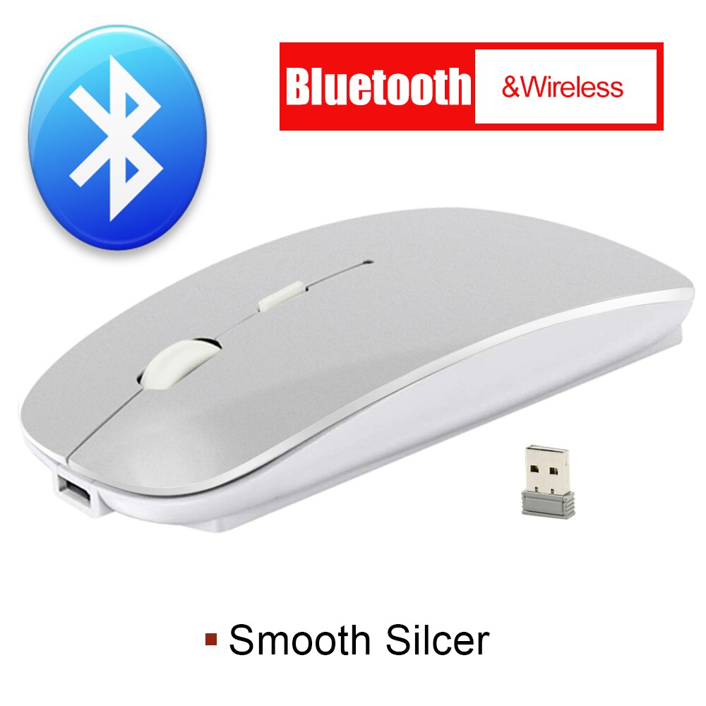 Stille Draadloze Muis Bluetooth Muis Usb Computer Muis Draadloze Oplaadbare Mause Bluetooth 4.0 Ergonomische Muizen Voor Pc Laptop: Bluetooth Silver