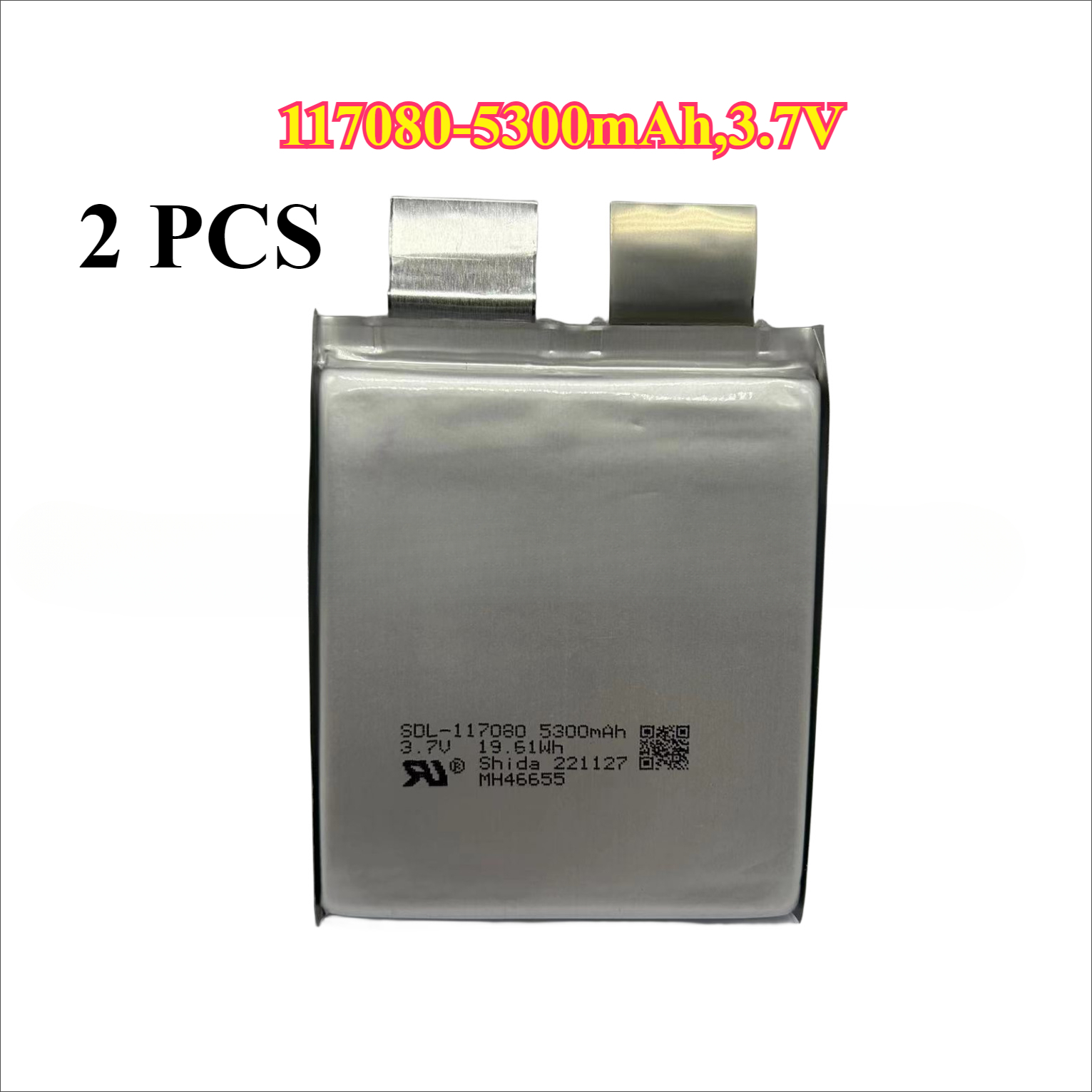 2 uds 3,7 V 107080-5000mAh soldadura DIY 2S 3S batería para arranque de coche, herramienta eléctrica, soldador por puntos 117080-5300mAh 35C-70C: Negro
