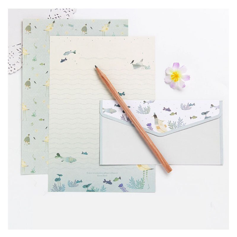 EZONE A5 6Stck Schreiben Papier + 3Stck Umschlag setzt SchöNe Blume aufbringen Linie Seite Literarischen Stil Schreibwaren Papier knapp Papier