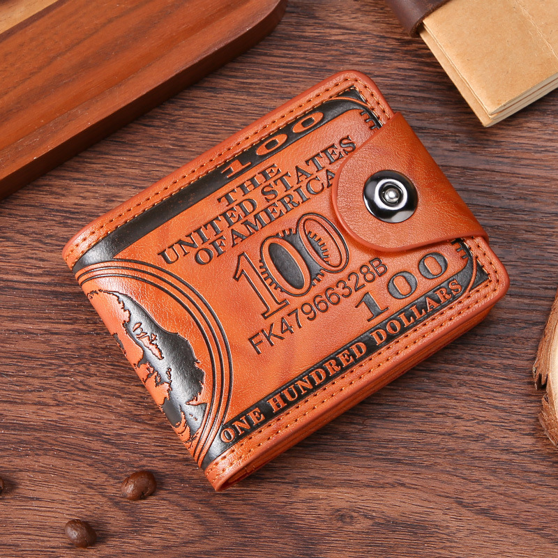 Men's Wallets with 100 US Dollar Pattern Hasp Male Leather Wallet with Zipper Card Holder Coin Pocket Purse cartera hombre: Brown