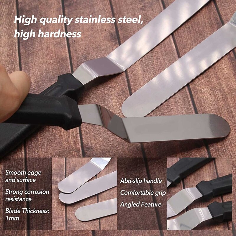 Practical Angled Icing Spatula Set and 3 Packs Cake Scrapers Smoother, Stainless Steel Offset Spatulas Cake Frosting Spatula