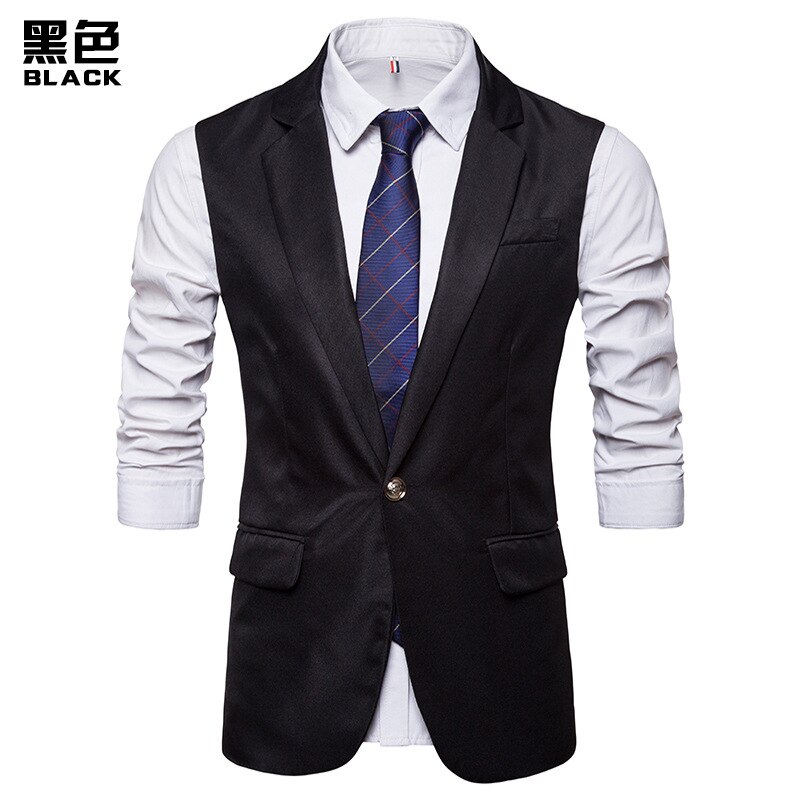 Brand Wine Red Longline Suit Vest Men Autumn Slim Fit Turn Down Collar Vest Waistcoat Mens Wedding Party Business Vests: Black / M