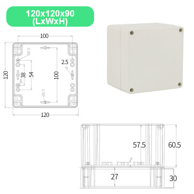 Economy F Series DIY Outdoor Monitoring power box Electrical Enclosure Case ABS Plastic Waterproof Sealed Junction Wire Box: 120X120X90mm(LxWxH)