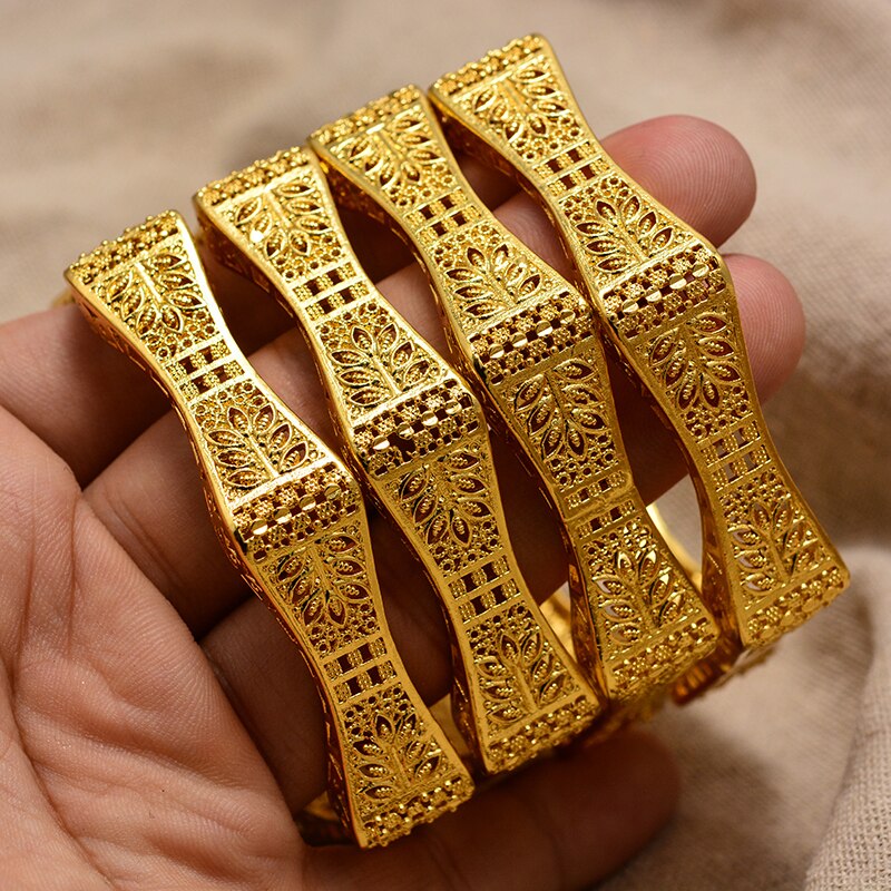 4Pcs Dubai Arab wheat Gold Color Bracelet&amp;Bangles for Women Girl Islam Muslim Arab Middle Eastern Wedding Copper Jewelry Bangle