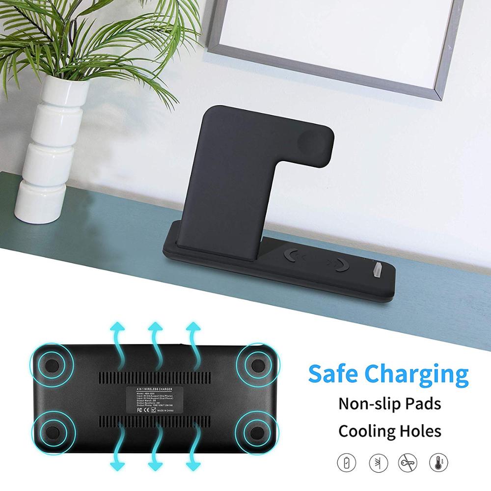 Fdgao 15w 4 in 1 qi trådlöst laddningsställ för iphone 12 11 xs xr  x 8 airpods pro laddningsdockningsstation för apple watch 6 5 4 3 2
