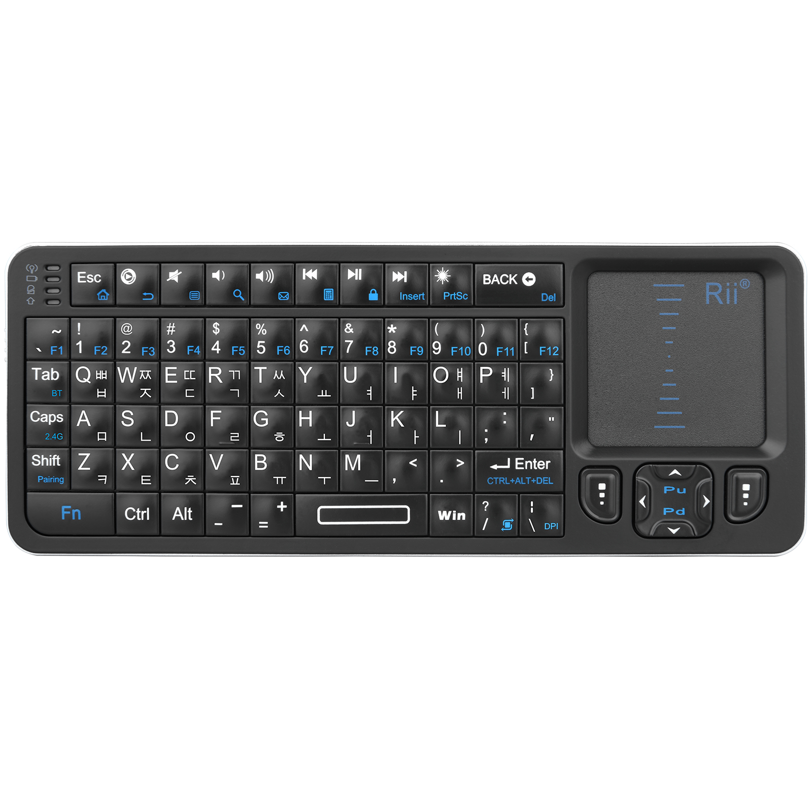 Rii K06 Mini Bluetooth-toetsenbord, 2,4 GHz draadloos toetsenbord met achtergrondverlichting en IR Learning Touchpad Android TV Box, Mac, laptop, Windows: Marineblauw
