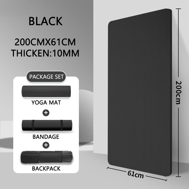 20MM Extra espesar antideslizante de la aptitud de los hombres de alta densidad esterillas de Yoga para ejercicio para gimnasio casa Fitness ejercicio de la gimnasia: 200 60 1CM Black