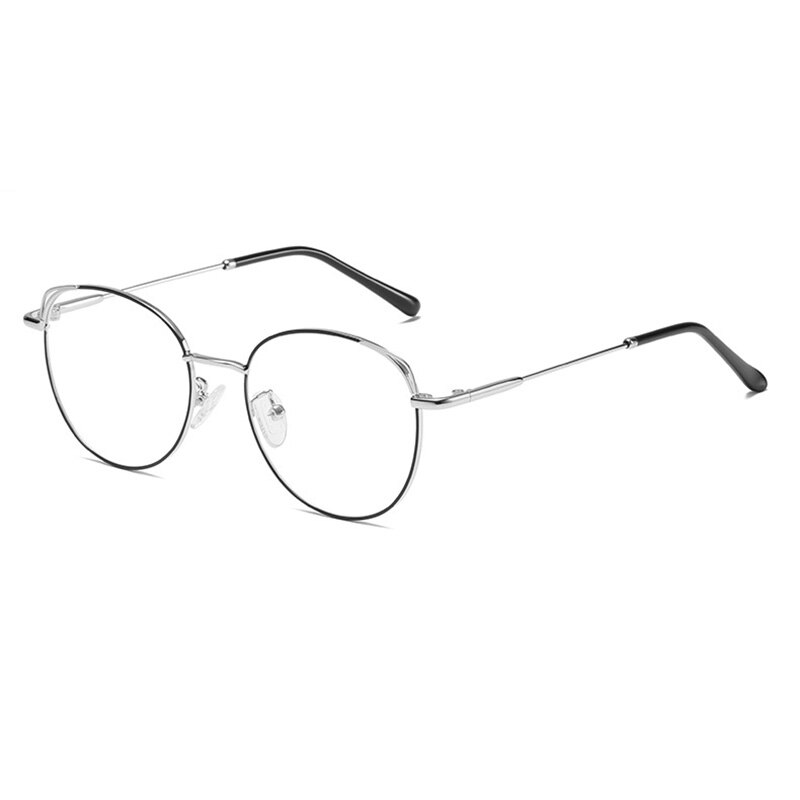 SHAUNA Retro Anti Blue Light Eyeglasses Frames Metal Cat Ear Optical Frame: Silver Black