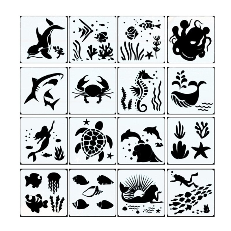 24Pack 16 Pack Christmas Painting Stencil Kit DIY Drawing Stencils Templates for Painting on Wood Wall Home Decoration: C-16Pcs