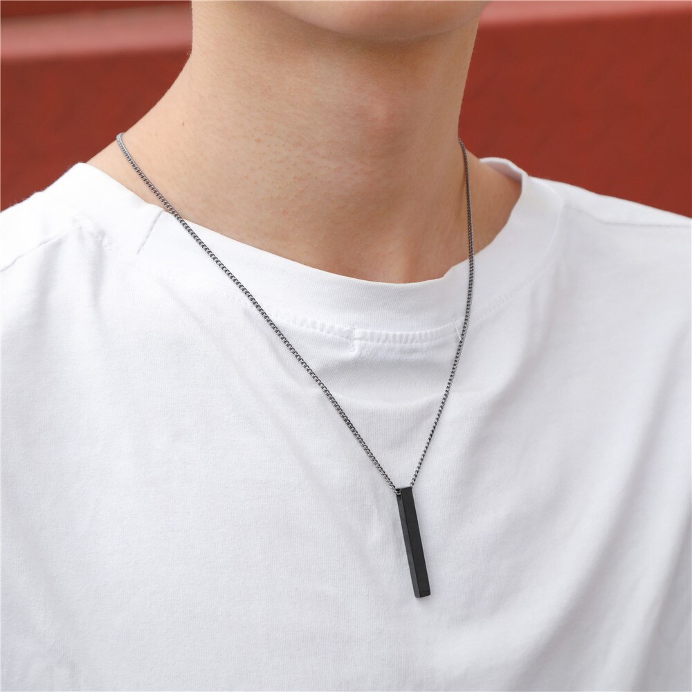 Classic rectangular pendant necklace for men, stainless steel, black color, cuban chain necklace for men, jewelry 2022: 2-50cm